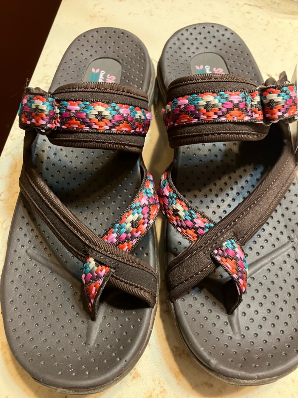 NWT, Skechers Sandals with Pink, Turquoise and Orange Woven Straps, 8